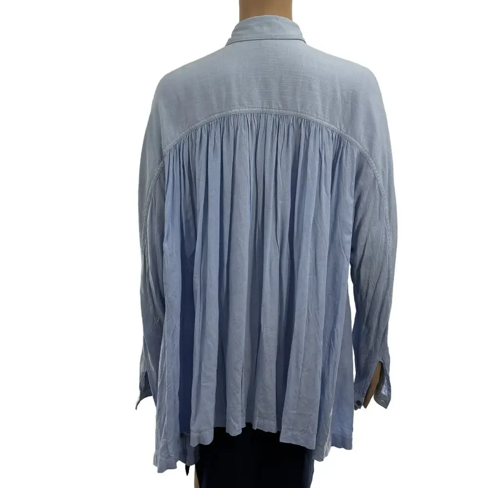 Free People Blue Lovely Day Button Down Top